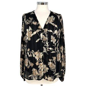 Autres Filles Anthropologie Floral Long Sleeve Metallic Blouse Black Size Medium